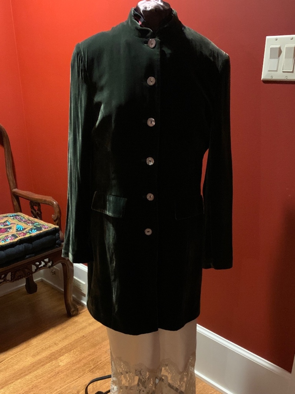 European style mid-length velvet tailored jacket